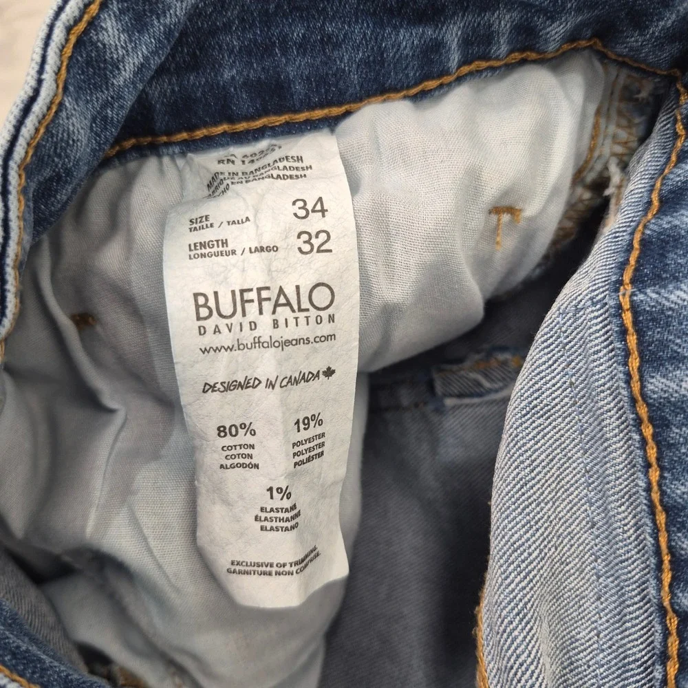 Buffalo 34 (36) x 32 David Bitton Mens Straight Leg Medium Wash Blue Denim Jeans